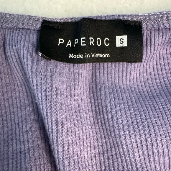 Paperoc Purple Ribbed Off Shoulder Ruffle Bodysuit Size Small - Picture 4 of 5